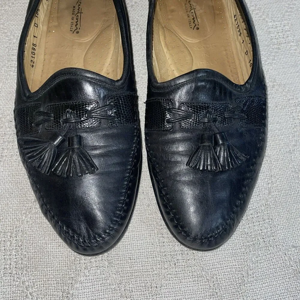 Santoni Italy Men’s Casual Loafers Size 10.5 D Black Leather Going Out Comfort